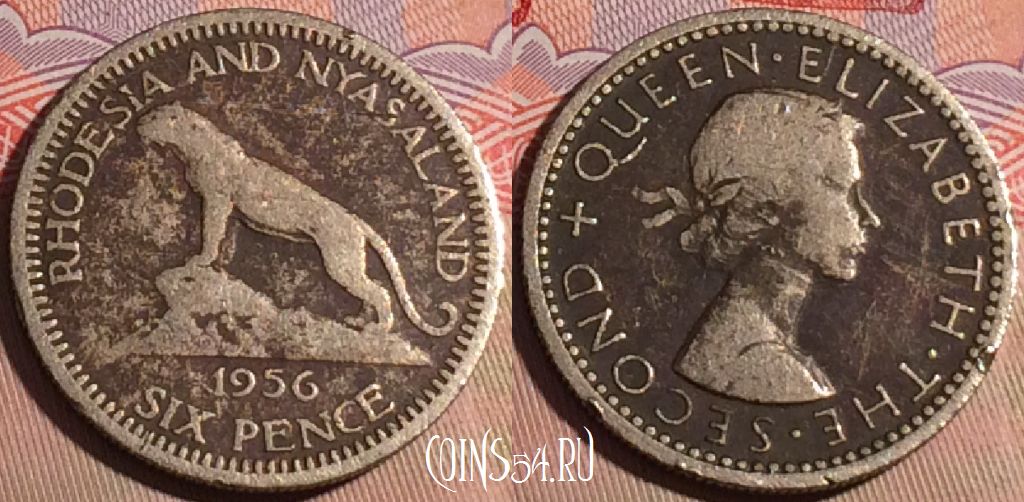 Монета Родезия и Ньясаленд 6 пенсов 1956 года, KM# 4, 204a-008