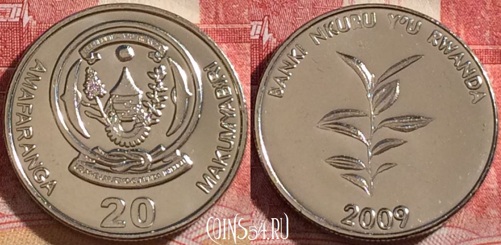 Монета Руанда 20 франков 2009 года, KM# 35, 263-078