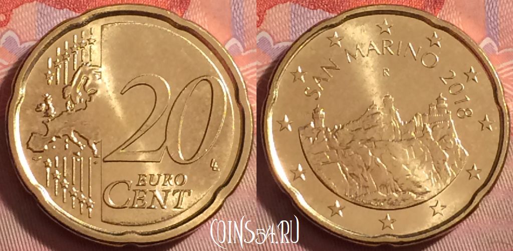 Монета Сан-Марино 20 евроцентов 2018 года, 066k-040