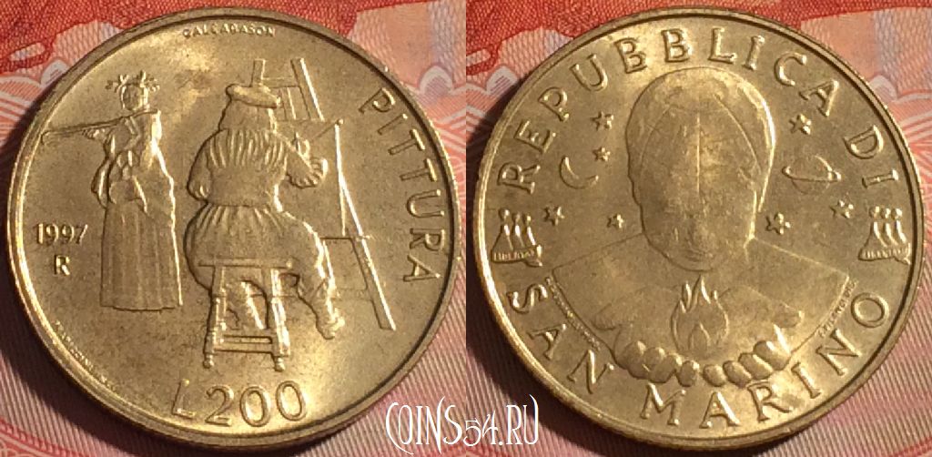 Монета Сан-Марино 200 лир 1997 года, KM# 366, 119b-034