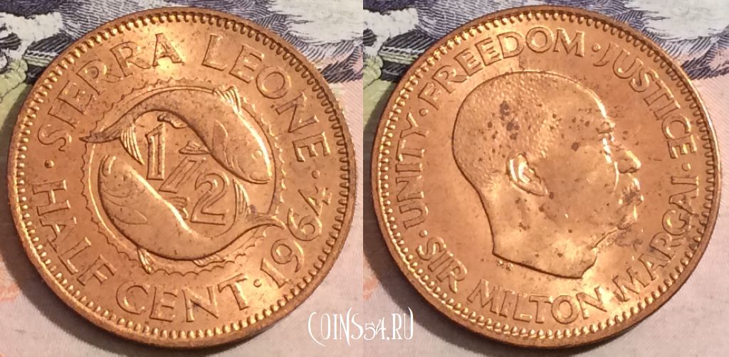 Монета Сьерра-Леоне 1/2 цента, 1964 года, KM# 16, 166-015