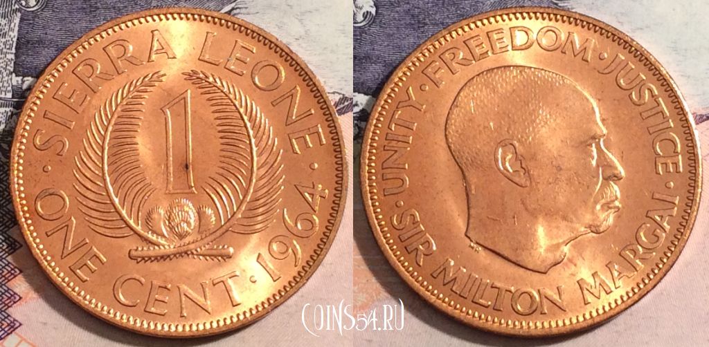 Монета Сьерра-Леоне 1 цент, 1964 года, KM# 17, 166-018