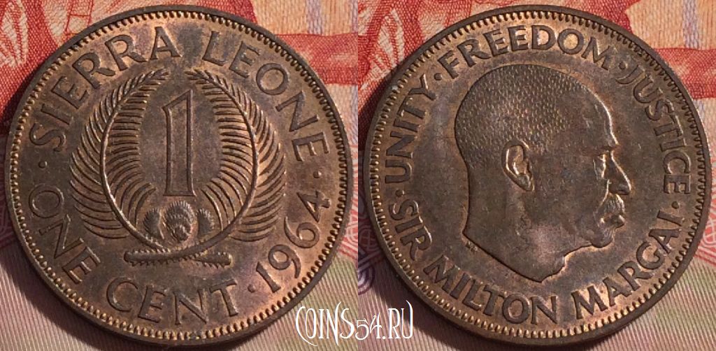Монета Сьерра-Леоне 1 цент 1964 года, KM# 17, 092a-011