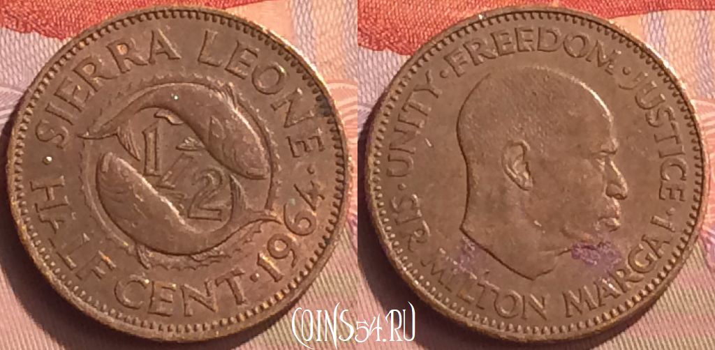 Монета Сьерра-Леоне 1/2 цента 1964 года, KM# 16, 079o-001