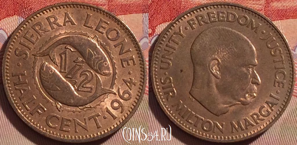 Монета Сьерра-Леоне 1/2 цента 1964 года, KM# 16, 088b-073