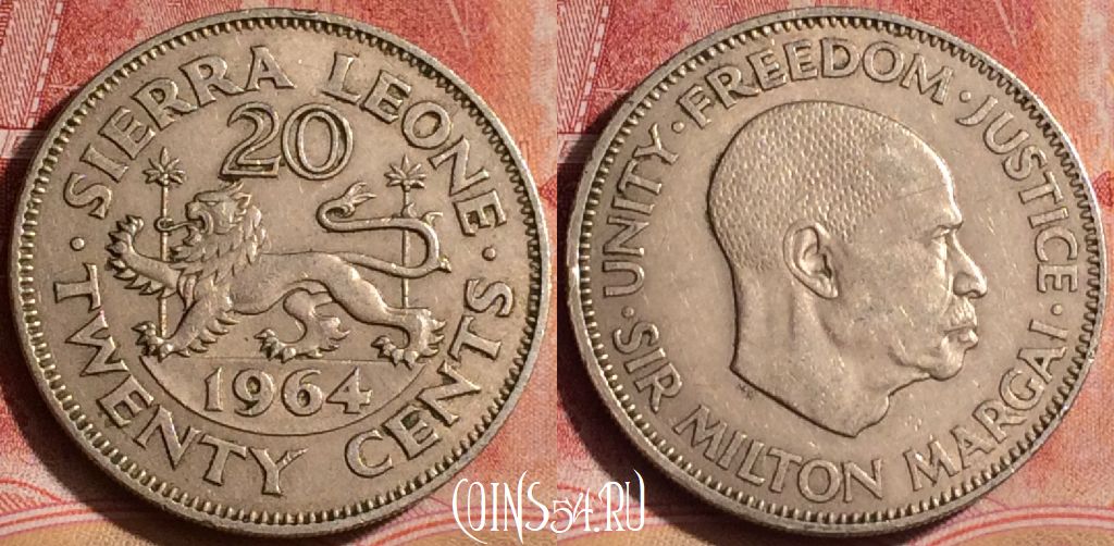 Монета Сьерра-Леоне 20 центов 1964 года, KM# 20, 392-074