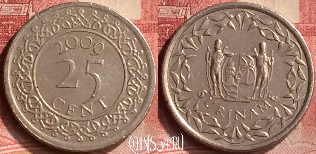 Монета Суринам 25 центов 2009 года, KM# 14a, 203m-045