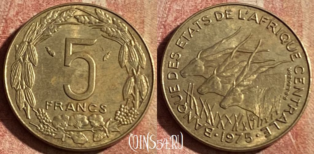 Монета Центральная Африка (BEAC) 5 франков 1975 года, KM# 7, 184p-022