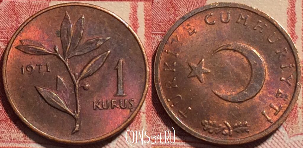 Монета Турция 1 куруш 1971 года, KM# 895a, 075b-054