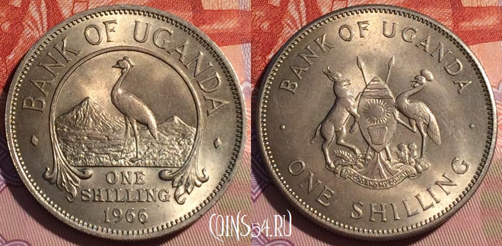 Монета Уганда 1 шиллинг 1966 года, KM# 5, 178c-092