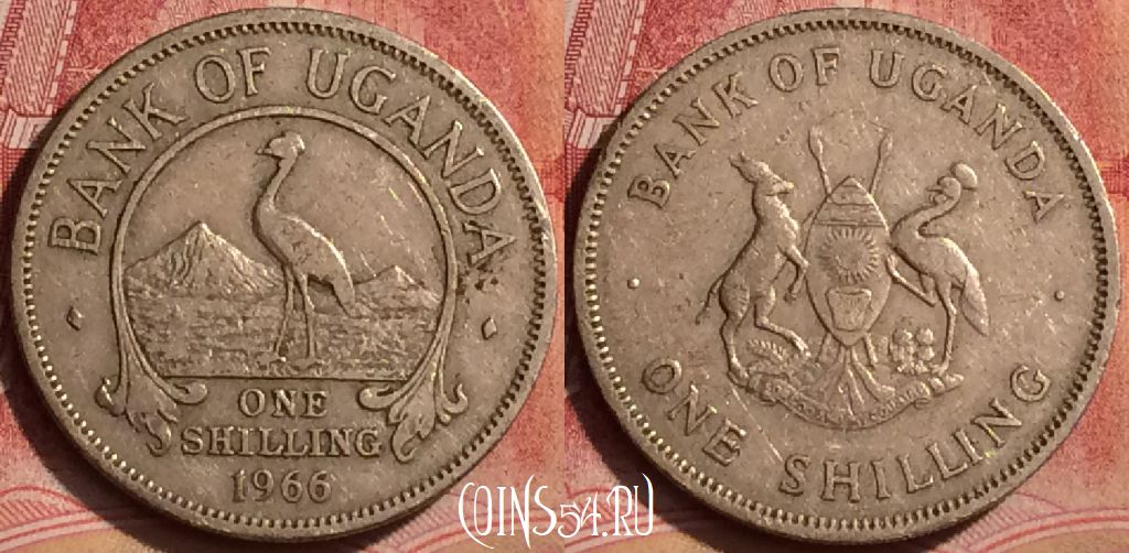 Монета Уганда 1 шиллинг 1966 года, KM# 5, 395-033