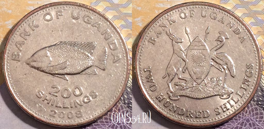 Монета Уганда 200 шиллингов 2008 года, KM# 68a, 193-037
