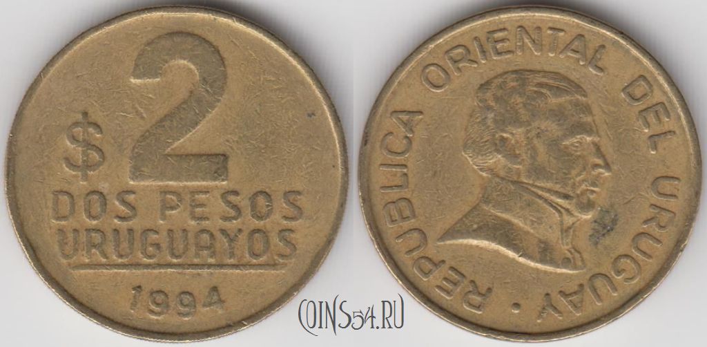 Монета Уругвай 2 песо 1994 года, KM 104.1, 123-096