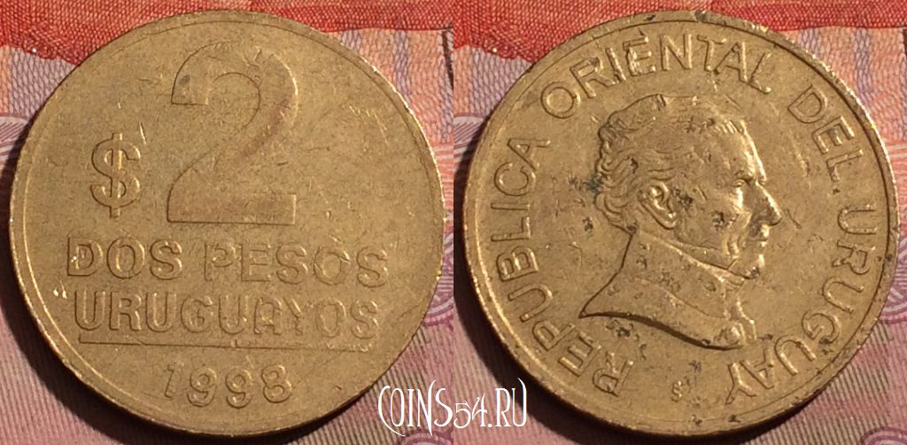 Монета Уругвай 2 песо 1998 года, KM# 104.2, 223b-030