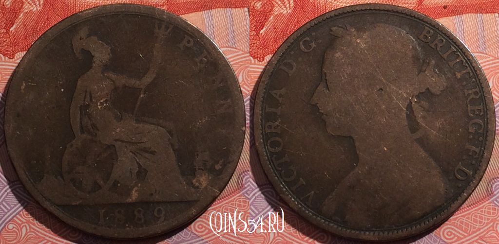 Монета Великобритания 1 пенни 1889 года, KM# 755, a099-043