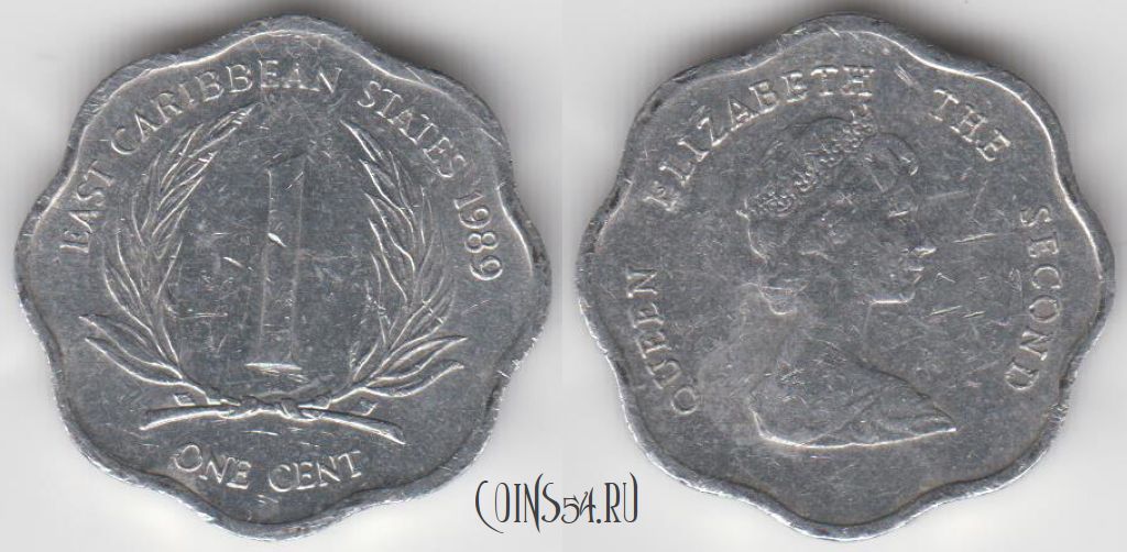 Монета Восточные Карибы 1 цент 1989 года, KM 10, 125-061
