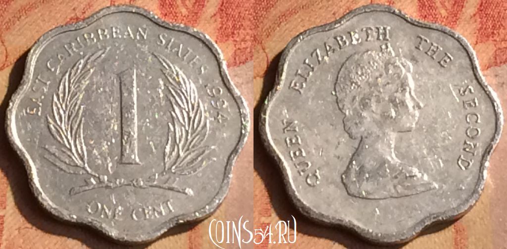 Монета Восточные Карибы 1 цент 1994 года, KM# 10, 156n-124