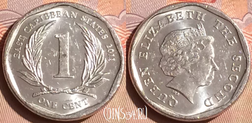 Монета Восточные Карибы 1 цент 2011 года, KM# 34, 446-096