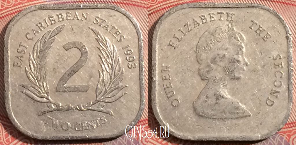 Монета Восточные Карибы 2 цента 1993 года, KM# 11, b094-111