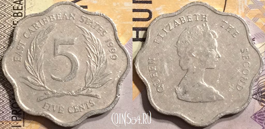 Монета Восточные Карибы 5 центов 1999 года, KM# 12, 144-061