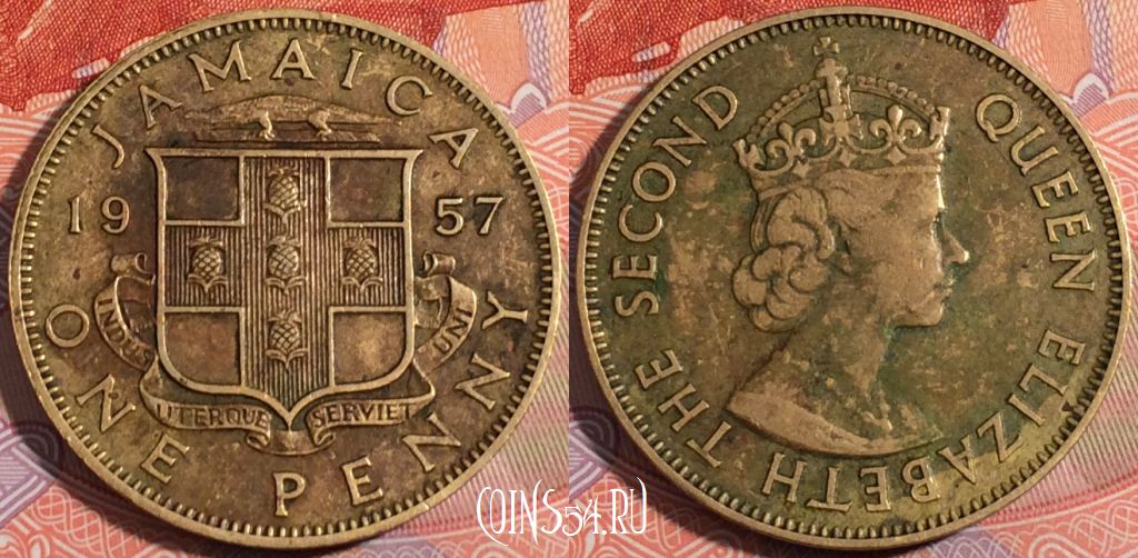 Монета Ямайка 1 пенни 1957 года, KM# 37, 181-117