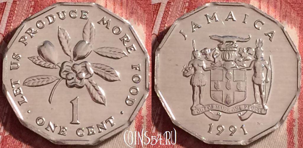 Монета Ямайка 1 цент 1991 года, KM# 64, 116j-094