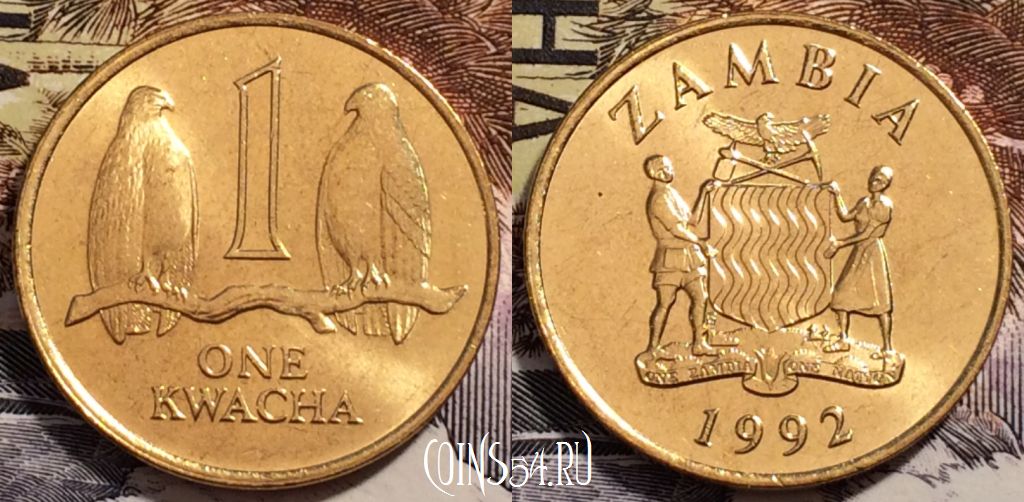 Монета Замбия 1 квача 1992 года, KM# 38, UNC, 240-001