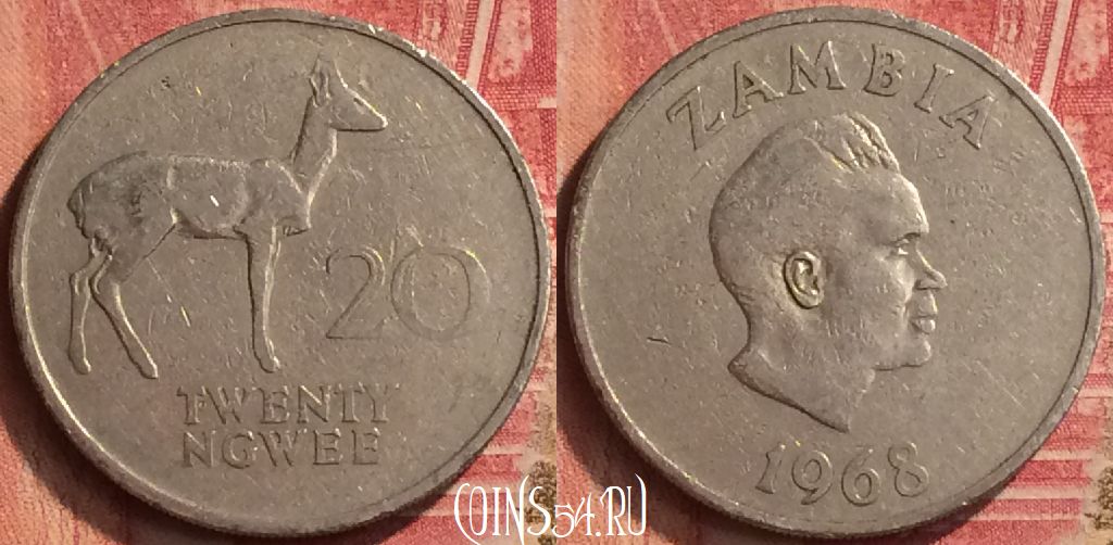 Монета Замбия 20 нгве 1972 года, КМ# 13, 222m-059