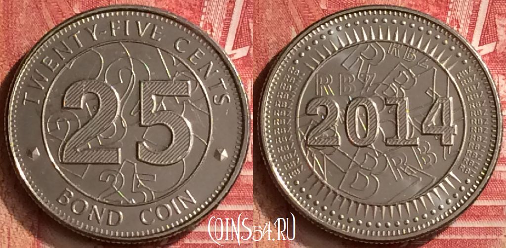 Монета Зимбабве 25 центов 2014 года, KM# 19, 294m-036