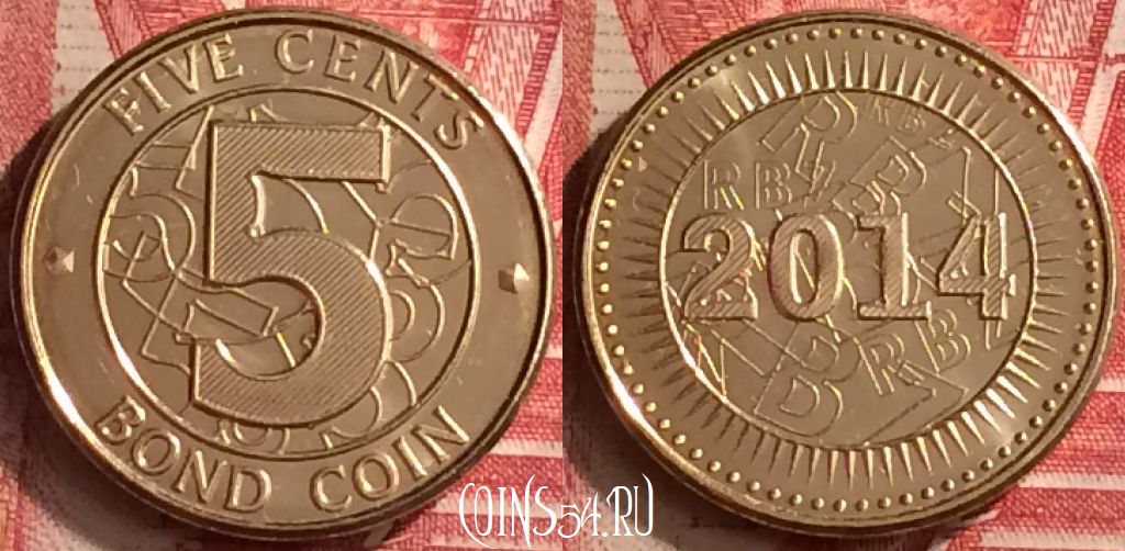 Монета Зимбабве 5 центов 2014 года, KM# 17, 295m-100