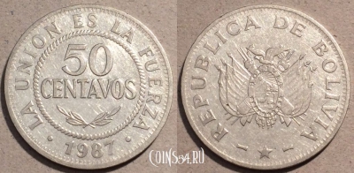 Боливия 50 сентаво 1987 года, KM# 204, 106-041