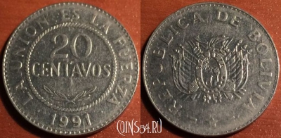 Боливия 20 сентаво 1991 года, KM 203, 48-066
