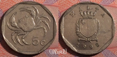Мальта 5 центов 1995 года, KM# 95, 182-014