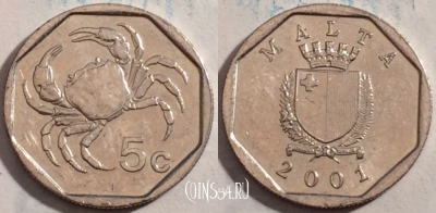 Мальта 5 центов 2001 года, KM# 95, 188-091