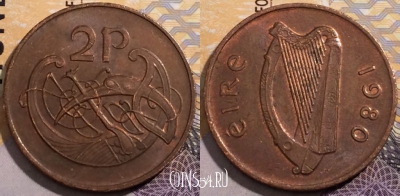 Ирландия 2 пенса 1980 года, KM# 21, 192-067