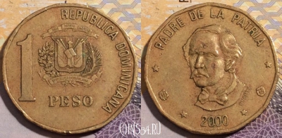 Доминикана 1 песо 2000 года, KM# 80.2, 197-114