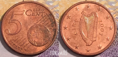 Ирландия 5 центов 2003 года, KM# 34, 203-094