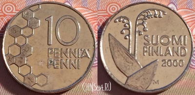 Финляндия 10 пенни 2000 года, KM# 65, 270-141
