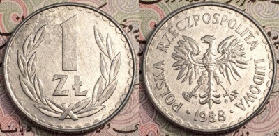 Польша 1 злотый 1988 года, Y# 49.2, 62-061a