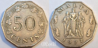 Мальта 50 центов 1972 года, KM# 12, 81-066a