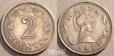 Мальта 2 цента 1972 года, KM# 9, 084-051a