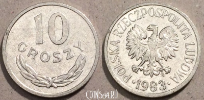 Польша 10 грошей 1983 года, Y# AA47, 96-094