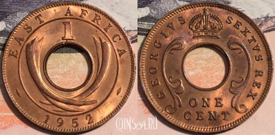 Британская Восточная Африка 1 цент 1952 года H, KM# 32