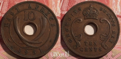 Британская Восточная Африка 10 центов 1951 года, KM# 34,