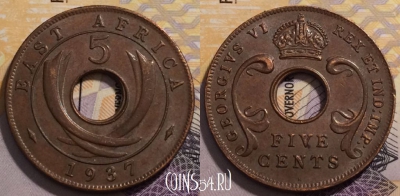 Британская Восточная Африка 5 центов 1937 года, KM# 25,