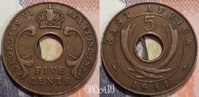 Британская Восточная Африка 5 центов 1941 года, KM# 25