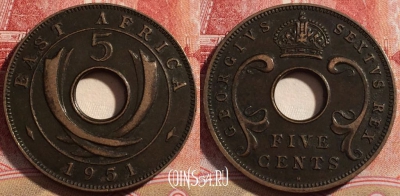 Восточная Африка 5 центов 1951 года, KM# 33, 221-038