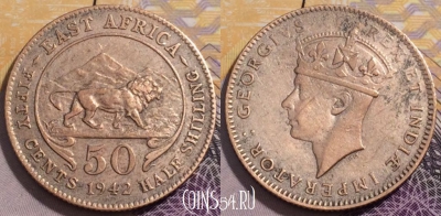 Восточная Африка 50 центов 1942 года, KM# 27, 235-109