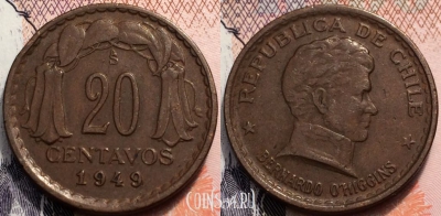 Чили 20 сентаво 1949 года, KM# 177, 88-132