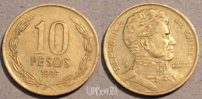 Чили 10 песо 1996 года, KM# 228.2,